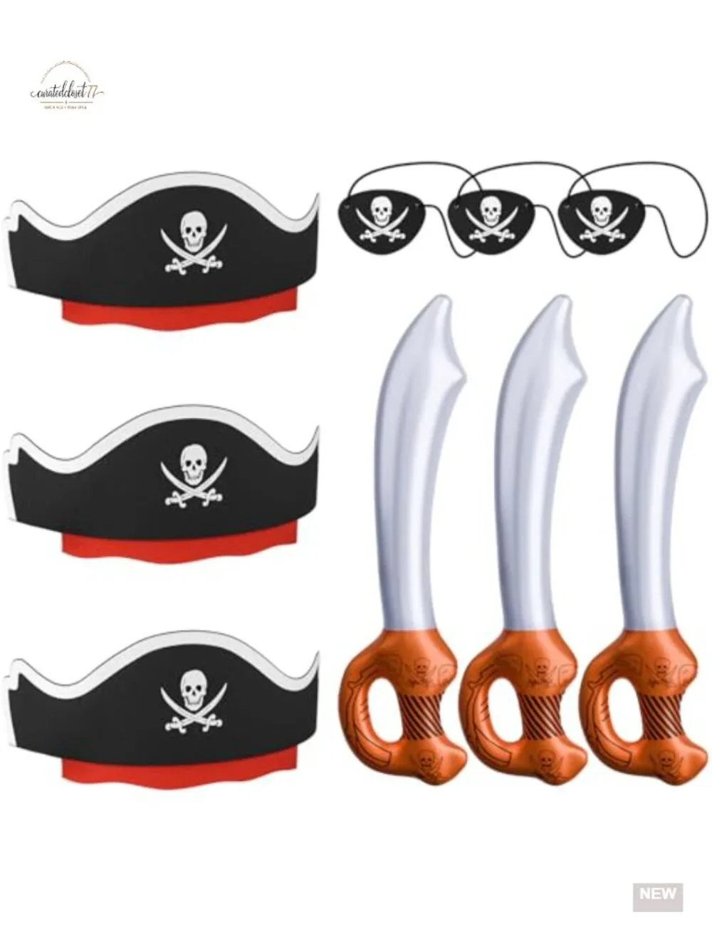 9 Piece Pirate Costume Set with Hats Patches Inflatable Swords